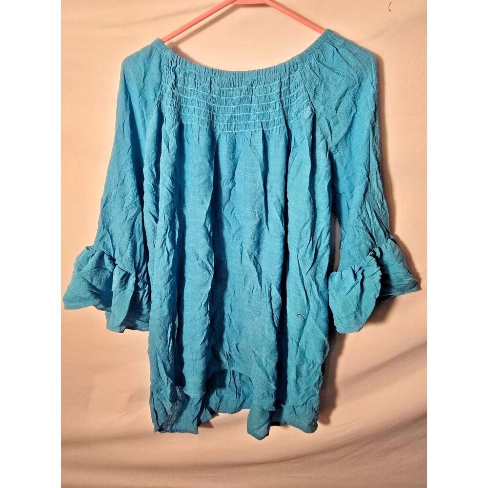 Coastal beach Women's Teal Aqua Blue Romantic Top Plus size 1X Plus 18/20 Granny